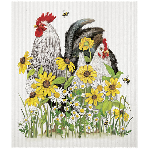 Mary Lake-Thompson Flower Chickens Cleaning Towel, Eco-Friendly, Machine Washable