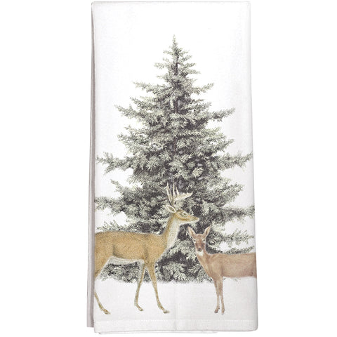 Montgomery Street Deer with Evergreen Tree Cotton Flour Sack Kitchen Dish Towel