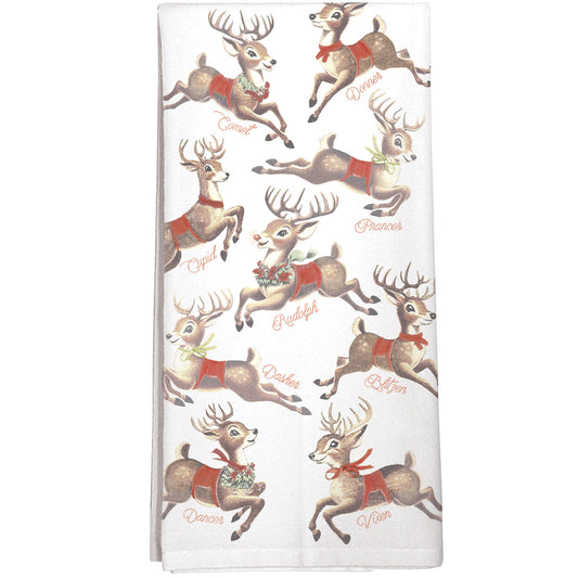Retro Reindeer Cotton Flour Sack Kitchen Dish Towel