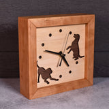Sabbath Day Wood Dogs at Play 8" Box Clock, Handmade in the USA of Cherry, Walnut, and Maple Wood