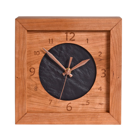 Sabbath Day Wood Leather & Cherry 8" Box Clock, Handmade in the USA