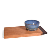 Pastry & Coffee Appalachian Cherry and Walnut Wood Serving Board with Blue Artisan Pottery Bowl