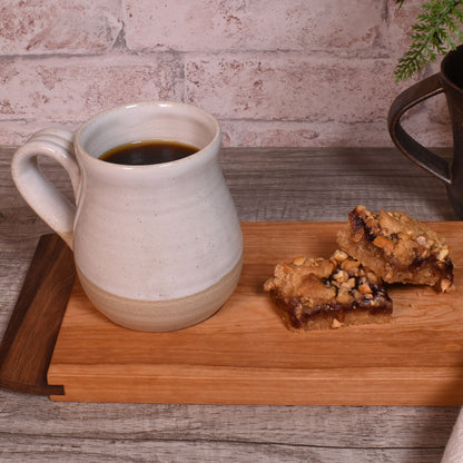 Pastry & Coffee Appalachian Cherry and Walnut Wood Serving Board with White Artisan Pottery Mug