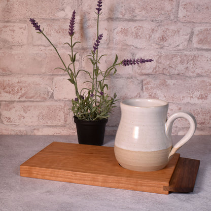 Pastry & Coffee Appalachian Cherry and Walnut Wood Serving Board with White Artisan Pottery Mug