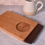 Pastry & Coffee Appalachian Cherry and Walnut Wood Serving Board with White Artisan Pottery Mug
