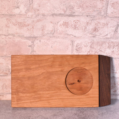 Pastry & Coffee Appalachian Cherry and Walnut Wood Serving Board with Blue Artisan Pottery Bowl