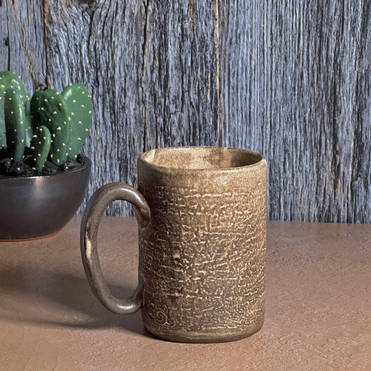 Saguaro Cactus Mug, Brown, Hand-Built American Pottery, Each One Unique