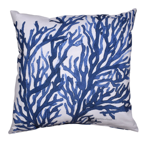 Sally Eckman Roberts Blue Coral 17" Square Indoor Outdoor Throw Pillow