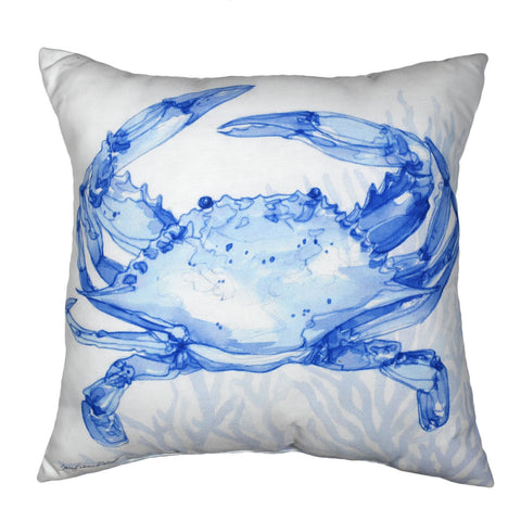 Blue Crab and Seahorse by Sally Eckman Roberts 17" Square Indoor Outdoor Throw Pillow