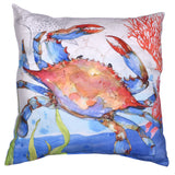 Sally Eckman Roberts Oceana Crab & Fish 17" Square Indoor Outdoor Throw Pillow