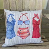 Sally Eckman Roberts Vintage Bathing Suits 17" Square Indoor Outdoor Throw Pillow