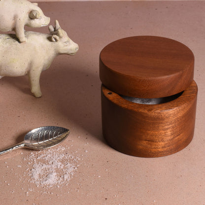 American Handmade Sapele Wood Salt Cellar with Magnetic Swivel Lid
