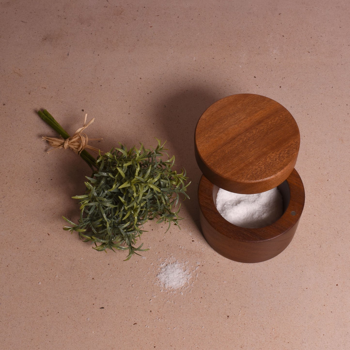 American Handmade Sapele Wood Salt Cellar with Magnetic Swivel Lid