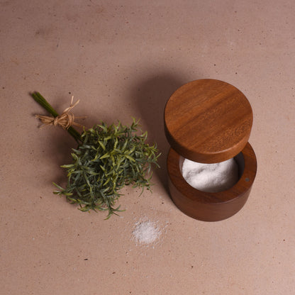 American Handmade Sapele Wood Salt Cellar with Magnetic Swivel Lid