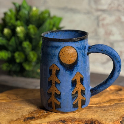 Pines by Moonlight American Handmade Coffee Mug, Blue