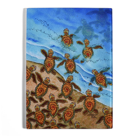 Ocean Bound Sea Turtles by Stephanie Kiker Tempered Glass Cutting Board Serving Tray