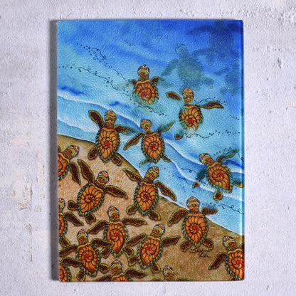Ocean Bound Sea Turtles by Stephanie Kiker Tempered Glass Cutting Board Serving Tray