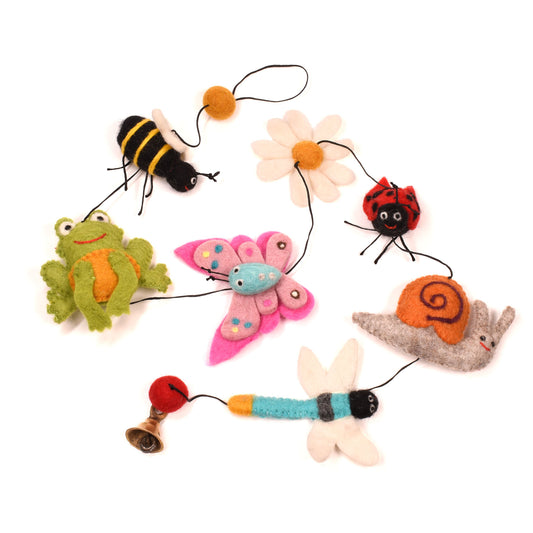 Fair Trade Felted Wool Springtime Bug Buddies Garland, Handmade in Nepal