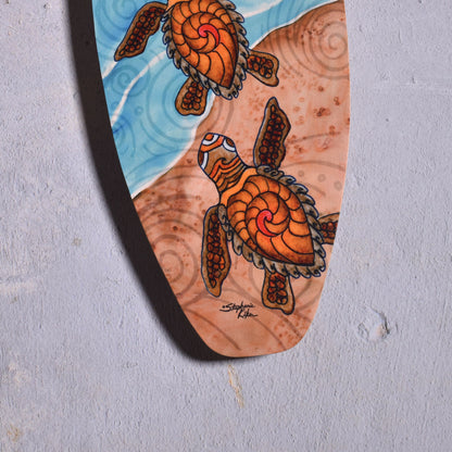 Baby Sea Turtles 18" Mini Surfboard Wall Plaque by Stephanie Kiker