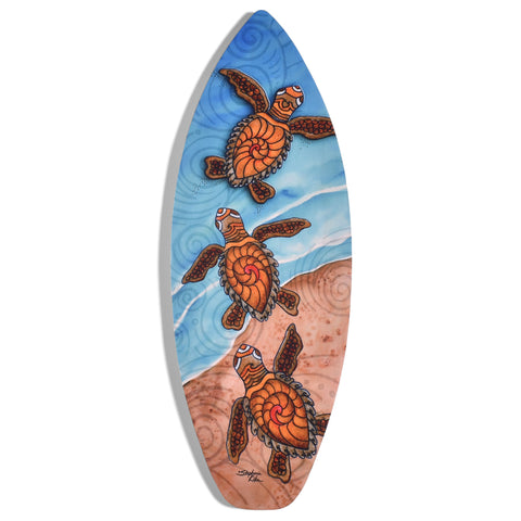 Baby Sea Turtles 18" Mini Surfboard Wall Plaque by Stephanie Kiker