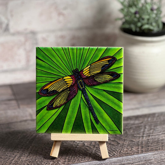 Dragonfly by Stephanie Kiker 4-1/4" Decorative Ceramic Tile Plaque, Made in the USA