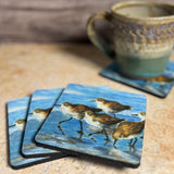 Morning Run Sandpipers by Stephanie Kiker, Polyester Neoprene Coaster, Set of 4, Made in the USA