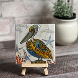 Pelican Perch by Stephanie Kiker 4-1/4" Decorative Ceramic Tile Plaque, Made in the USA