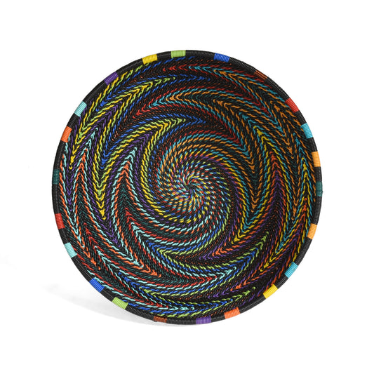 Fair Trade Zulu Handwoven Telephone Wire 6.5" Round Basket (Each One Varies), Intricate Patterns, African Rainbow