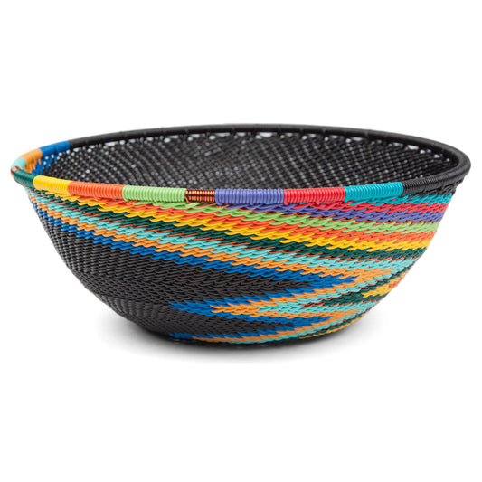 Handwoven Zulu Telephone Wire 5" Round Shallow Bowl Basket, African Rainbow
