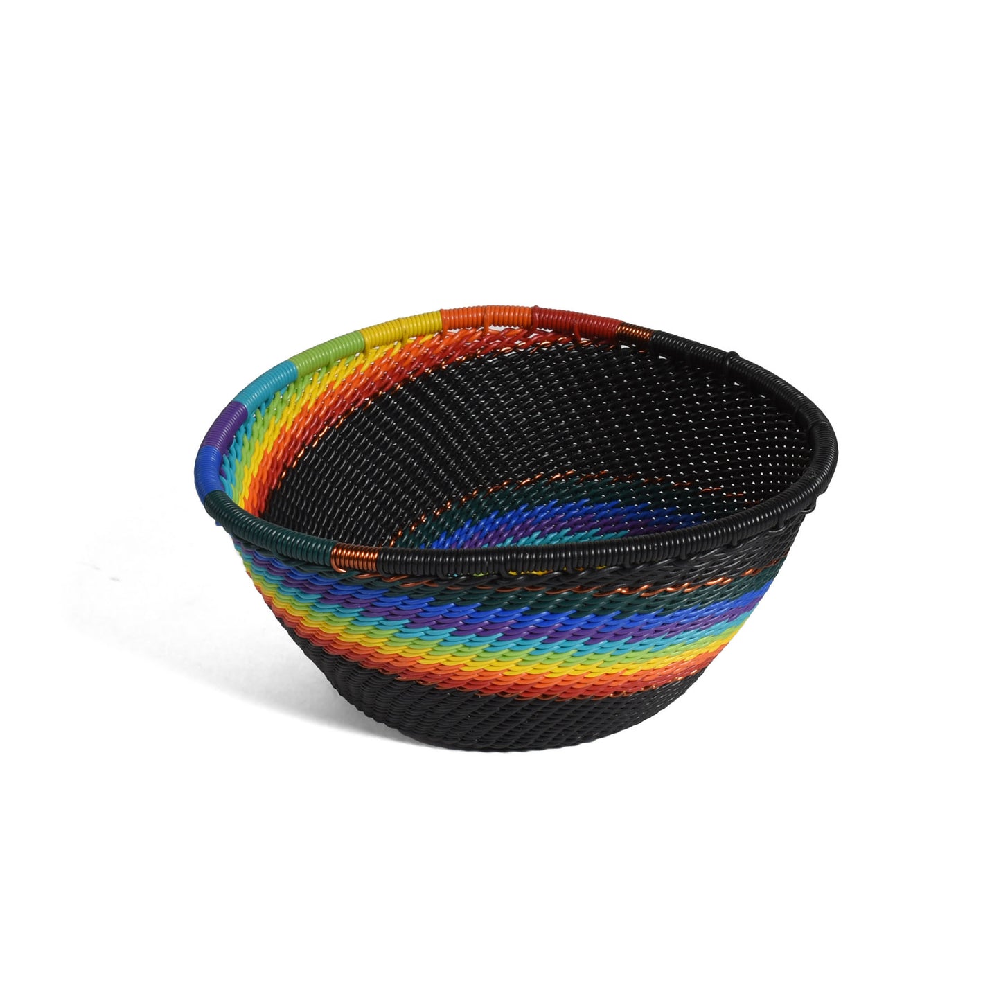 Fair Trade Zulu Telephone Wire 4-1/4" Small Triangle Basket, African Rainbow, Handwoven by African Makers, Each One Varies
