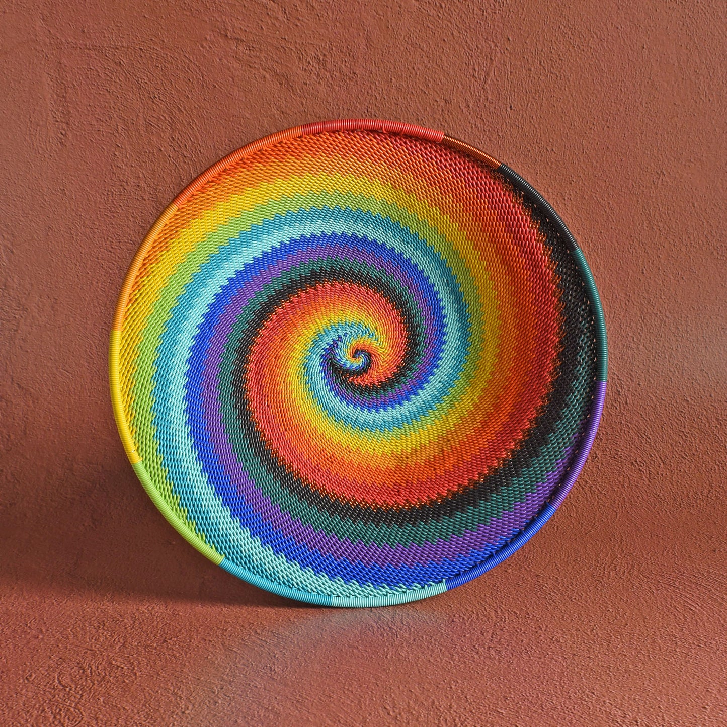 African Fair Trade Zulu Telephone Wire 9" Platter Basket, Each One Unique, African Spirit Colorway