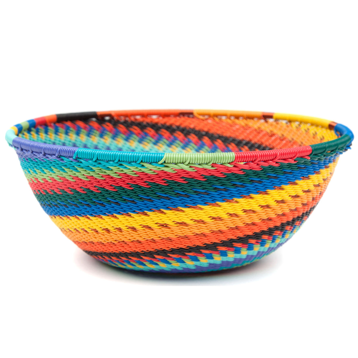 Handwoven Zulu Telephone Wire 5" Round Shallow Bowl Basket, African Spirit