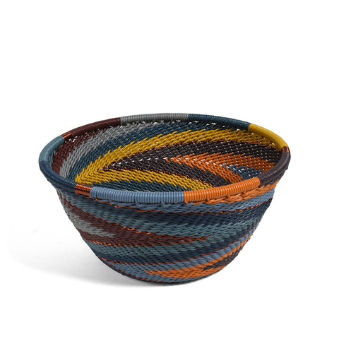 Fair Trade Zulu Telephone Wire 4-1/2" Small Round Bowl Basket, Cove Multicolor, Handwoven by African Makers, Each One Varies