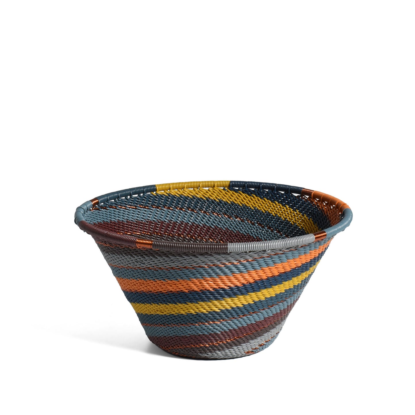 Fair Trade Zulu Handwoven Telephone Wire 5.75" Cone-Shaped Bowl, Cove Colorway