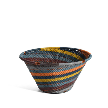 Fair Trade Zulu Handwoven Telephone Wire 5.75" Cone-Shaped Bowl, Cove Colorway
