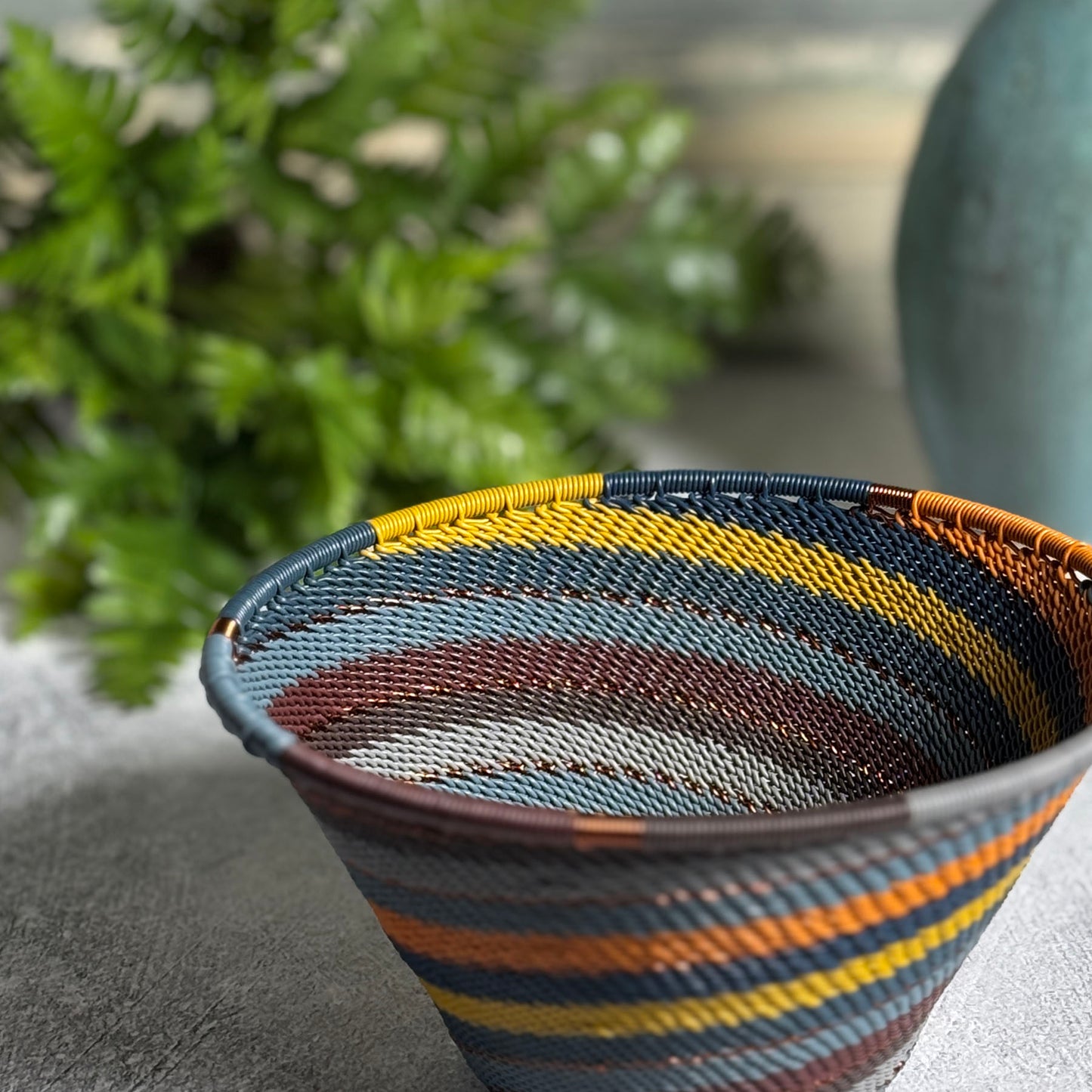 Fair Trade Zulu Handwoven Telephone Wire 5.75" Cone-Shaped Bowl, Cove Colorway