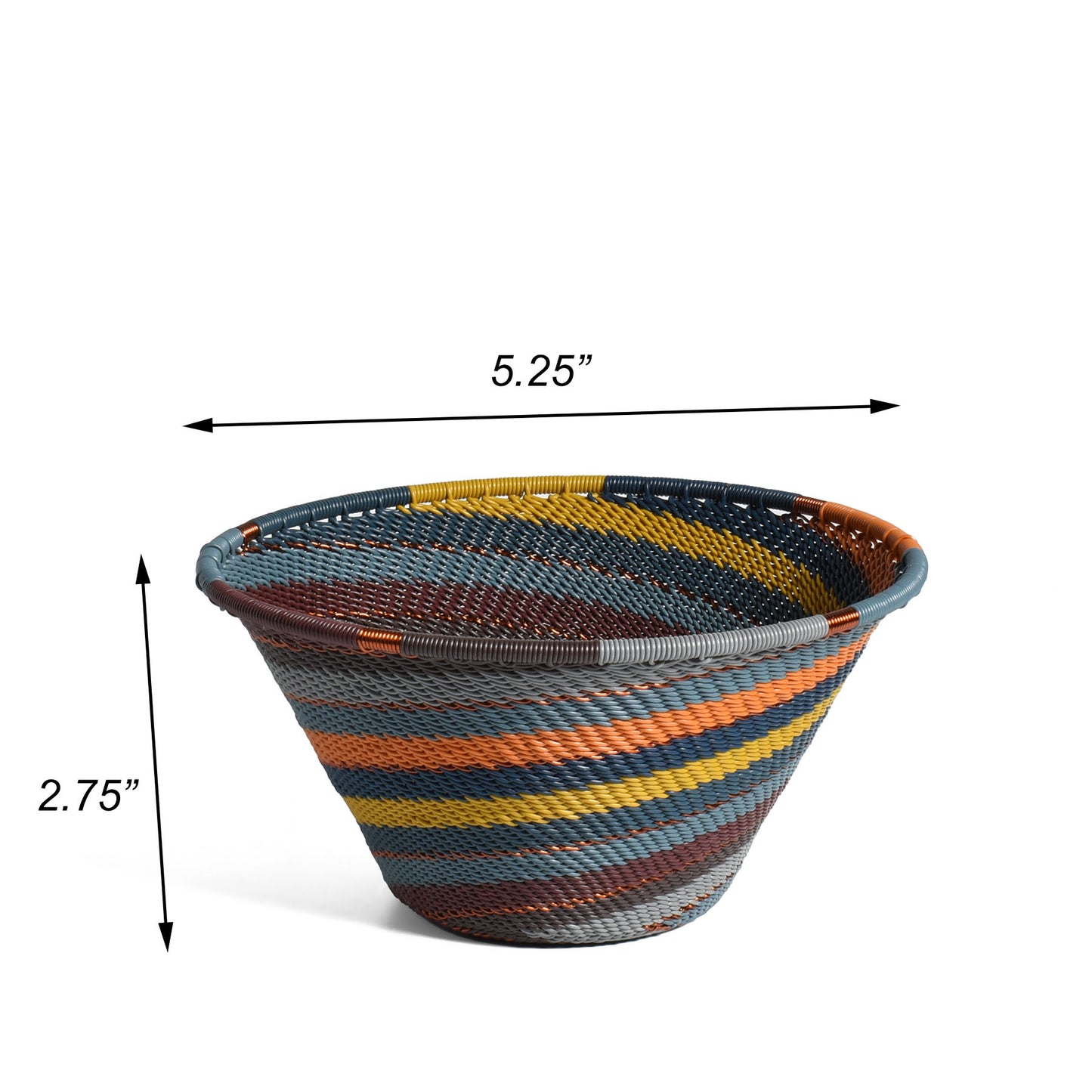 Fair Trade Zulu Handwoven Telephone Wire 5.75" Cone-Shaped Bowl, Cove Colorway