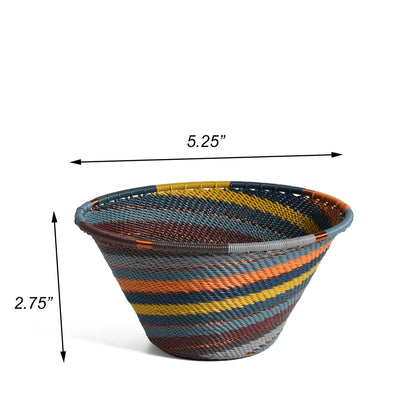 Fair Trade Zulu Handwoven Telephone Wire 5.75" Cone-Shaped Bowl, Cove Colorway