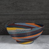 Fair Trade Zulu Telephone Wire 8" Pedestal Bowl, Cove Multicolor, Handwoven by African Makers, Each One Varies