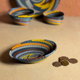 Fair Trade Zulu Telephone Wire 5-3/4" x 4" Small Oval Bowl, Cove Multicolor, Handwoven by African Makers, Each One Varies