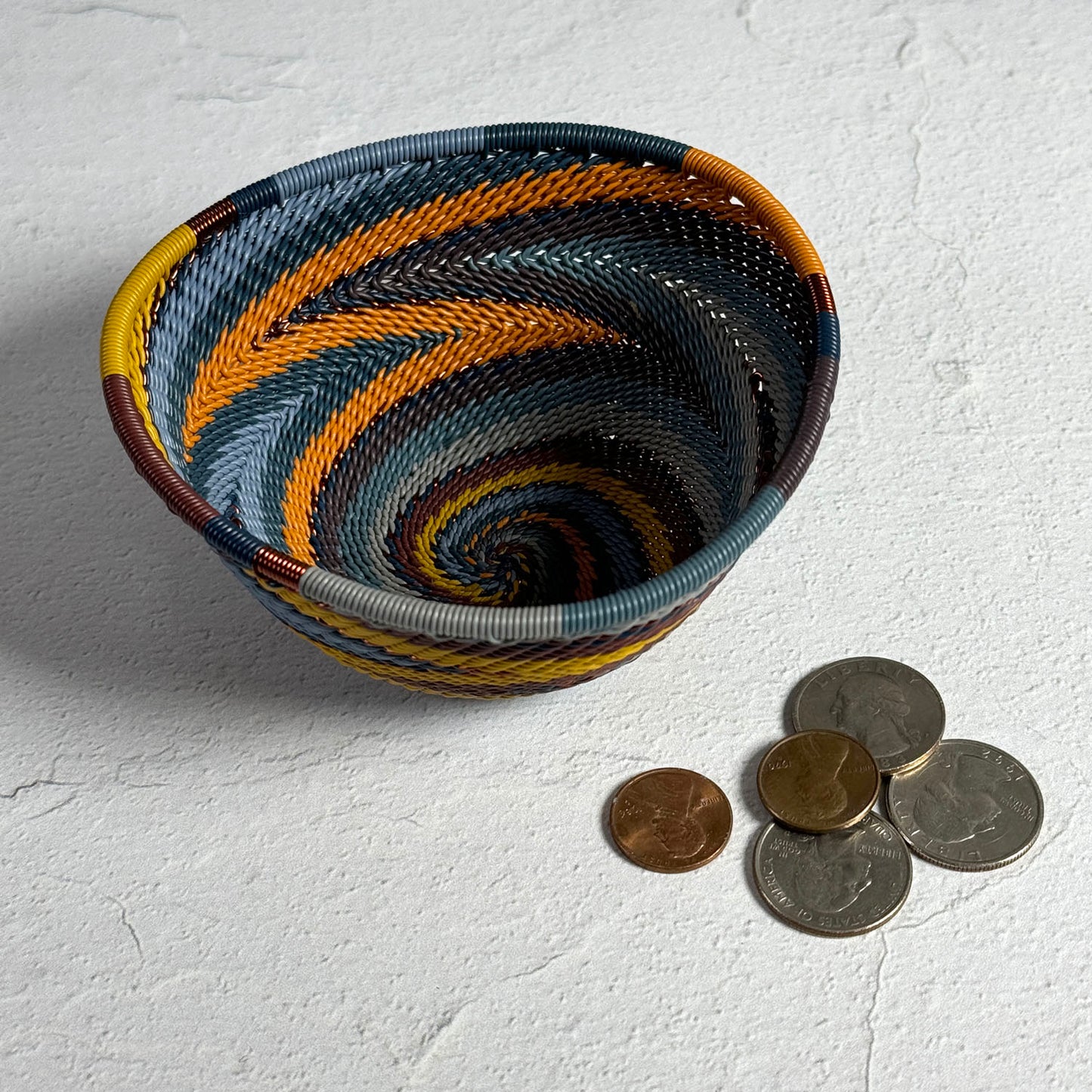 Fair Trade Zulu Telephone Wire 4-1/2" Small Triangle Basket, Cove Multicolor, Handwoven by African Makers, Each One Varies