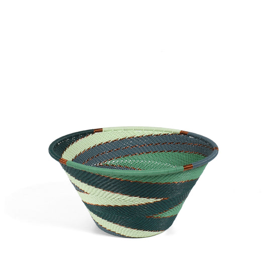 Fair Trade Zulu Handwoven Telephone Wire 5.75" Cone Shaped Basket (Each One Varies), Emerald