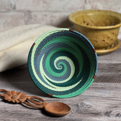 Fair Trade Zulu Handwoven Telephone Wire 5.75" Cone Shaped Basket (Each One Varies), Emerald