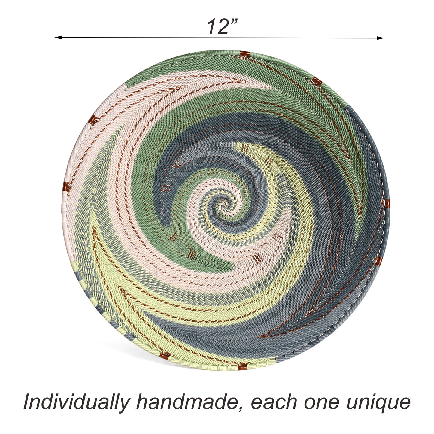 Fair Trade Zulu Telephone Wire 12" Shallow Platter Basket, Montane