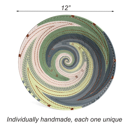 Fair Trade Zulu Telephone Wire 12" Shallow Platter Basket, Montane