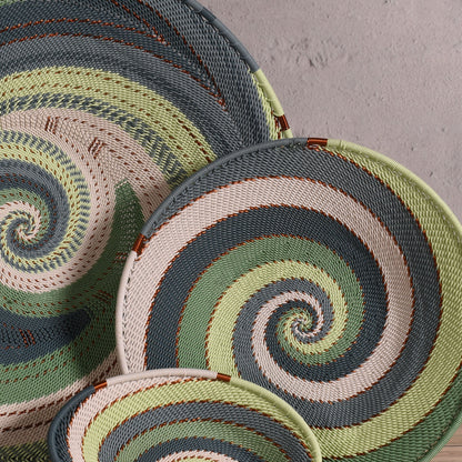 Fair Trade Zulu Telephone Wire 12" Shallow Platter Basket, Montane
