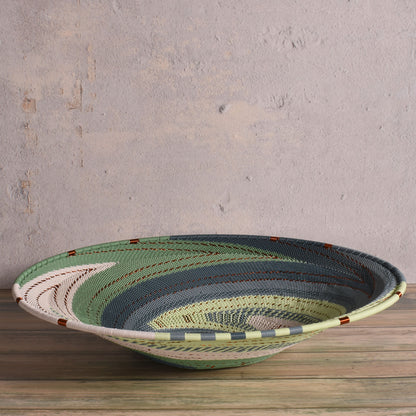 Fair Trade Zulu Telephone Wire 12" Shallow Platter Basket, Montane