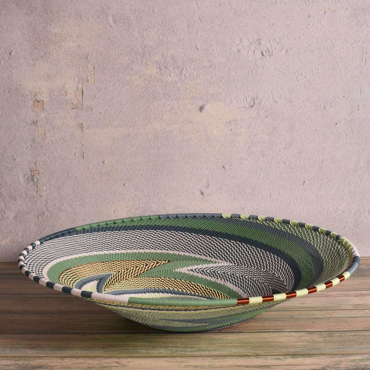 Fair Trade Zulu Telephone Wire 12" Shallow Platter Basket, Montane