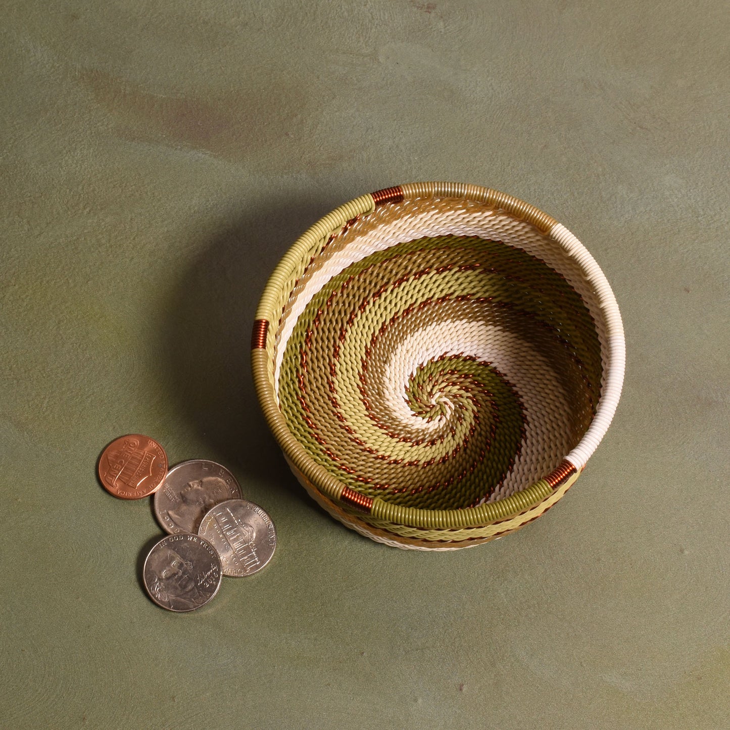 Fair Trade Zulu Telephone Wire Small Bottle Coaster Caddy Basket, Olive