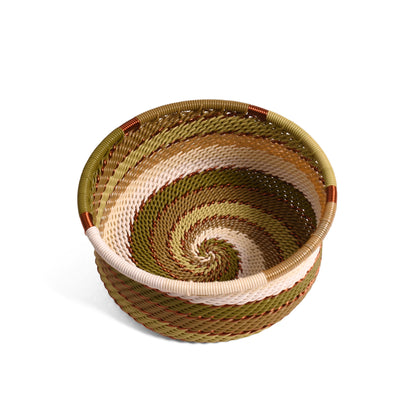 Fair Trade Zulu Telephone Wire Small Bottle Coaster Caddy Basket, Olive